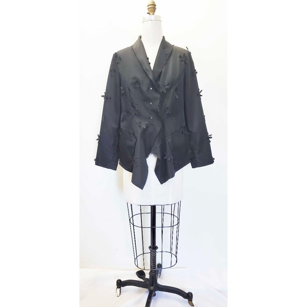 Babette SF Womens Floral Laser Cut Black Lagenlook Blazer Shirt Jacket - Picture 12 of 13